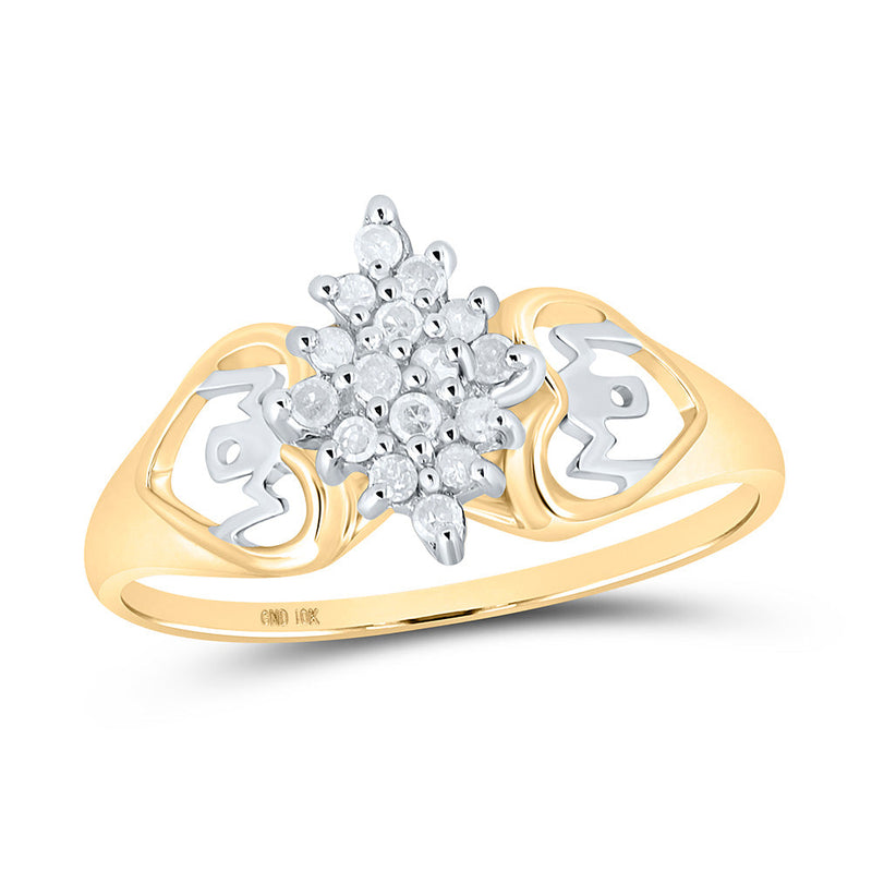 10kt Yellow Gold Womens Round Diamond Mom Heart Cluster Ring 1/6 Cttw