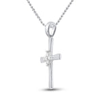 10kt White Gold Womens Round Diamond Cross Pendant 1/20 Cttw