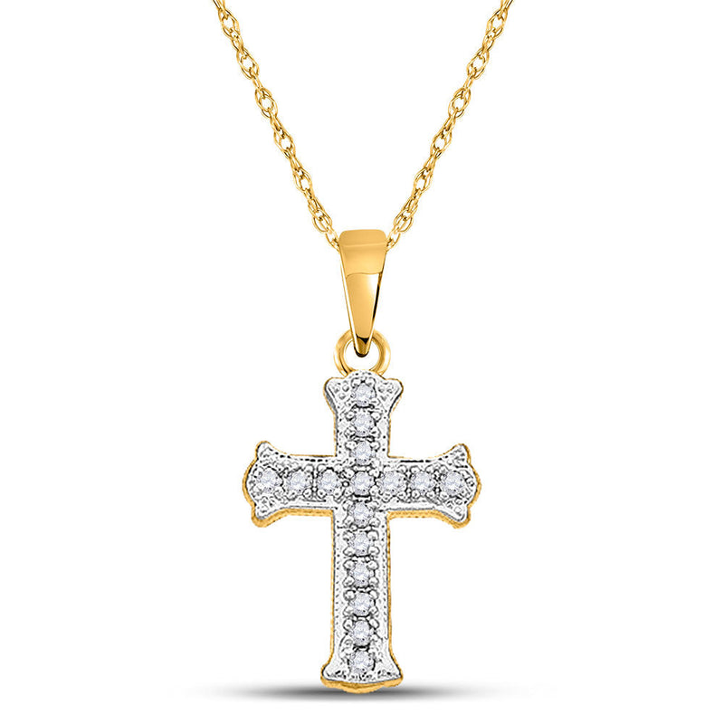 10kt Yellow Gold Womens Round Diamond Cross Pendant 1/12 Cttw