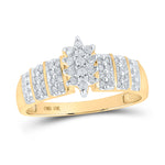 10kt Yellow Gold Womens Round Prong-set Diamond Oval Cluster Ring 1/4 Cttw