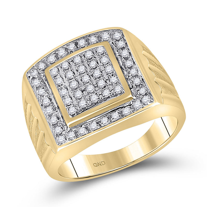 10kt Yellow Gold Mens Round Diamond Square Cluster Ring 1/2 Cttw