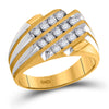 10kt Yellow Gold Mens Round Diamond Triple Row Cluster Ring 1/2 Cttw