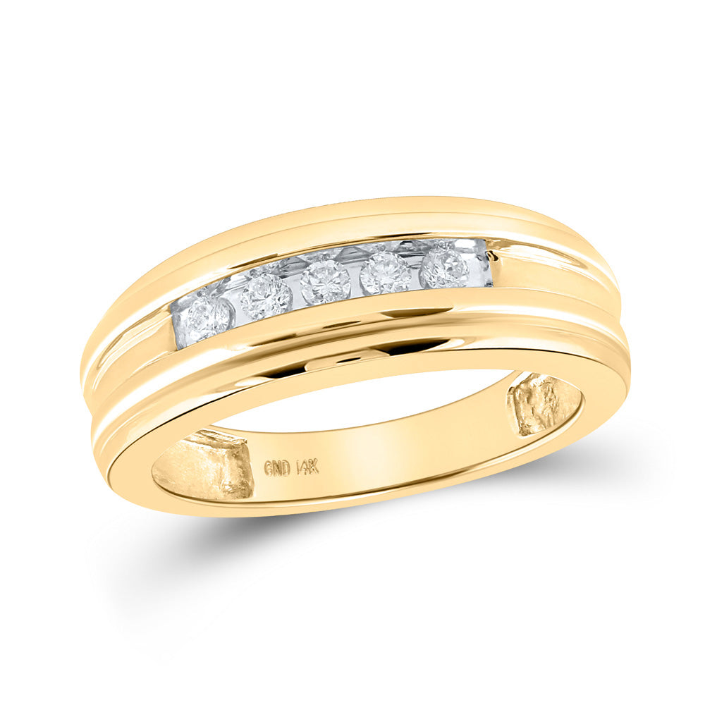 14kt Yellow Gold Mens Round Diamond Wedding Single Row Band Ring 1/4 Cttw