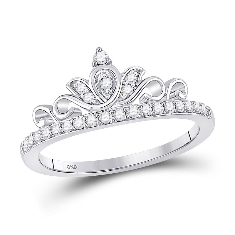 10kt White Gold Womens Round Diamond Crown Tiara Band Ring 1/5 Cttw