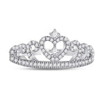 10kt White Gold Womens Round Diamond Heart Crown Ring 1/4 Cttw