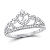 10kt White Gold Womens Round Diamond Heart Crown Ring 1/4 Cttw