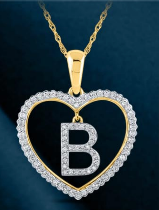 10k Genuine Diamond Heart Cut Out Letters Initials A-Z