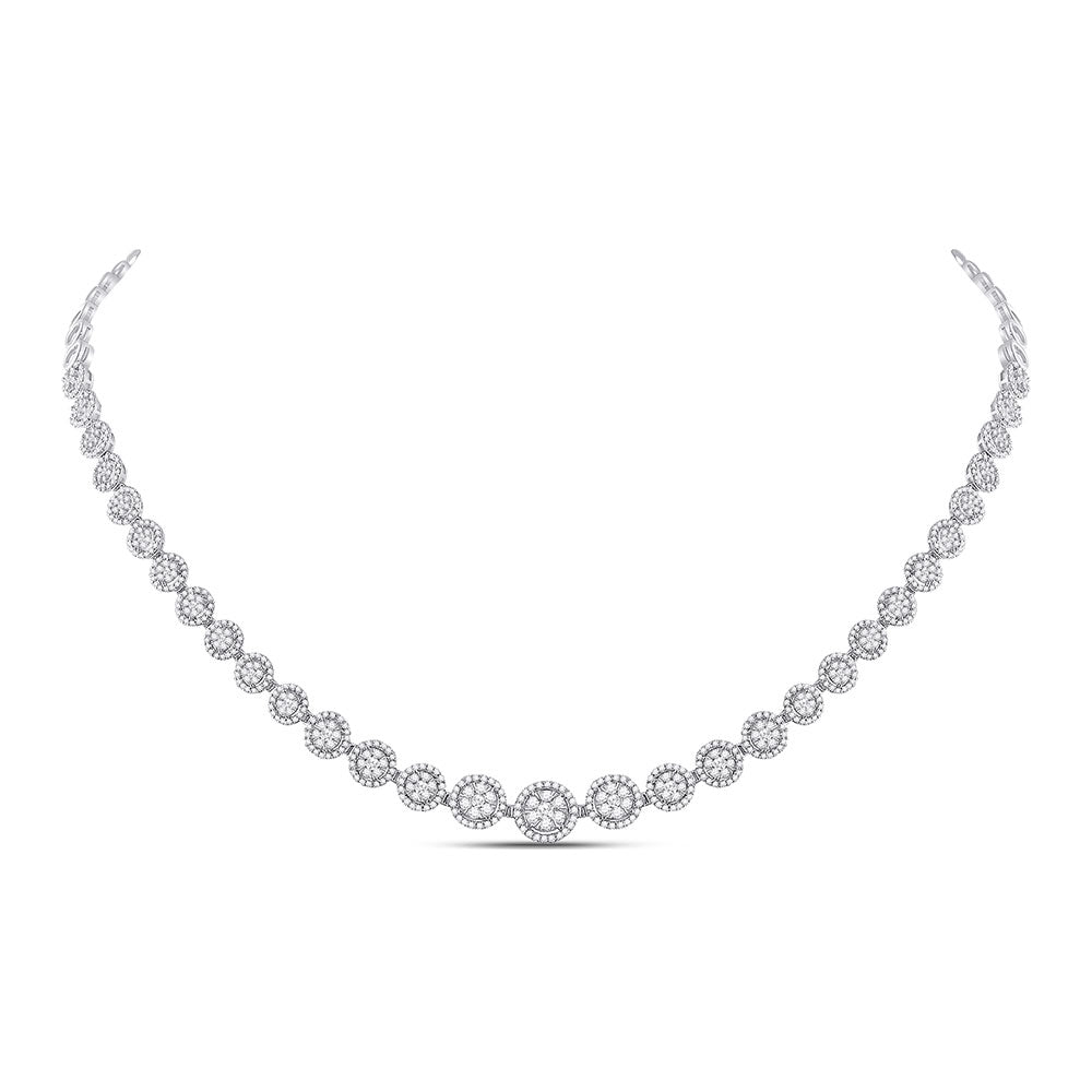 14kt White Gold Womens Round Diamond Graduated Halo Tennis Necklace 3 Cttw