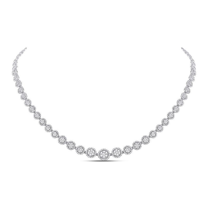 14kt White Gold Womens Round Diamond Graduated Halo Tennis Necklace 3 Cttw