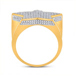 10kt Yellow Gold Mens Round Diamond Star Statement Ring 1-1/2 Cttw