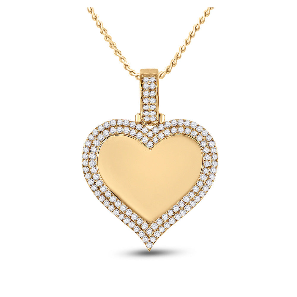 14kt Yellow Gold Mens Round Diamond Heart Picture Memory Pendant 2-1/2 Cttw