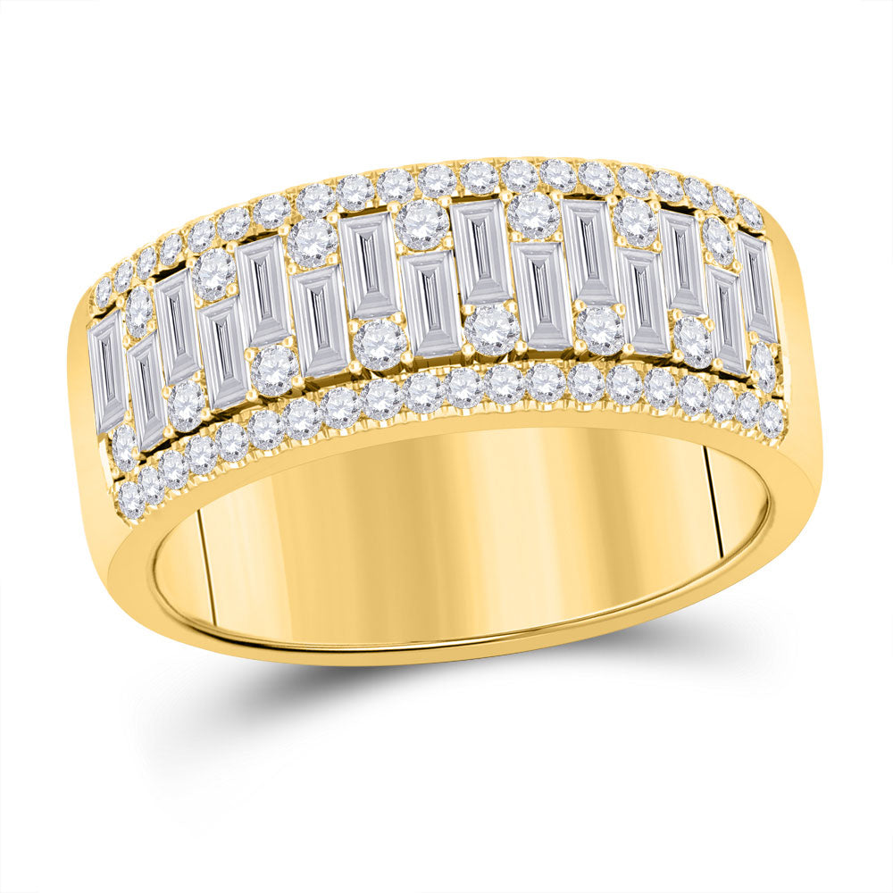 14kt Yellow Gold Mens Baguette Round Diamond Band Ring 1-1/4 Cttw