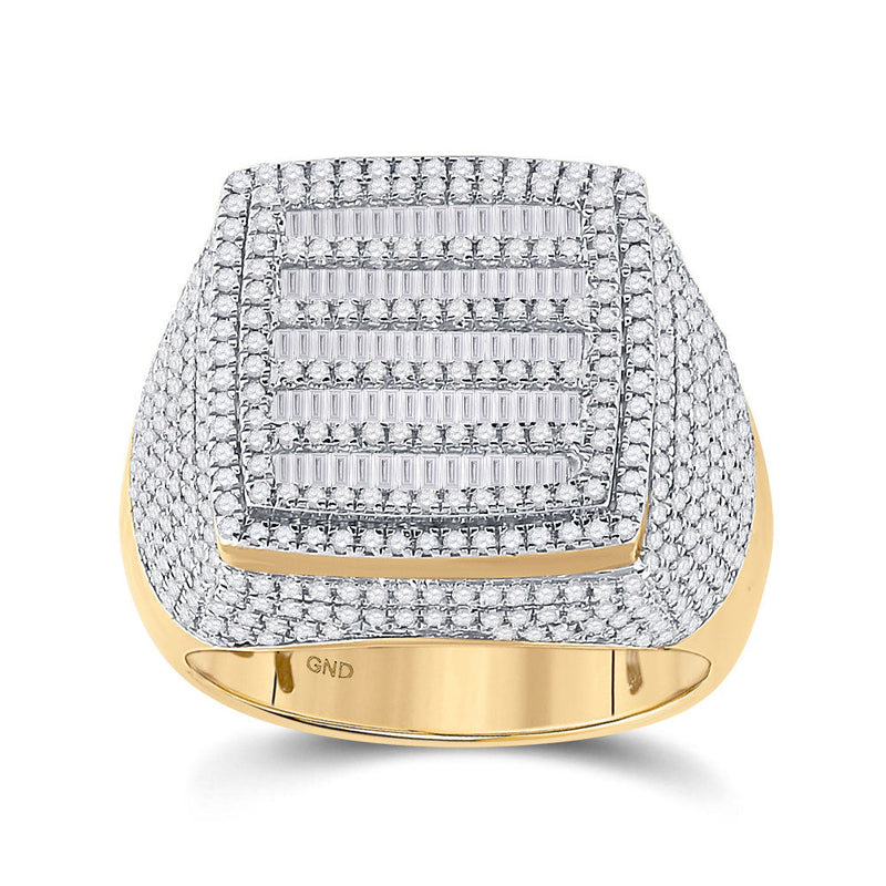 10kt Yellow Gold Mens Baguette Diamond Square Ring 2 Cttw