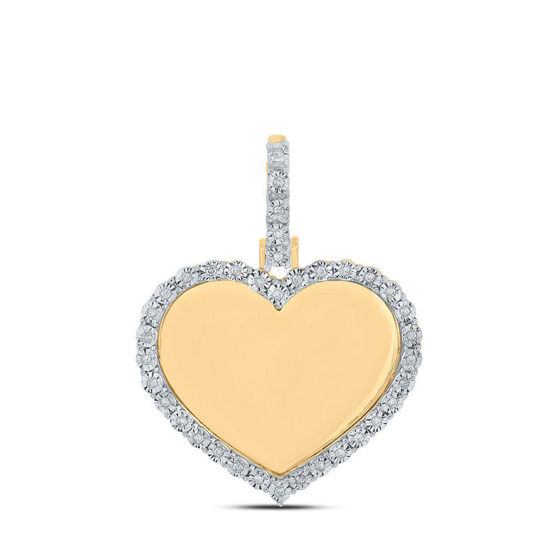 10kt Yellow Gold Mens Round Diamond Memory Heart Charm Pendant 1/10 Cttw