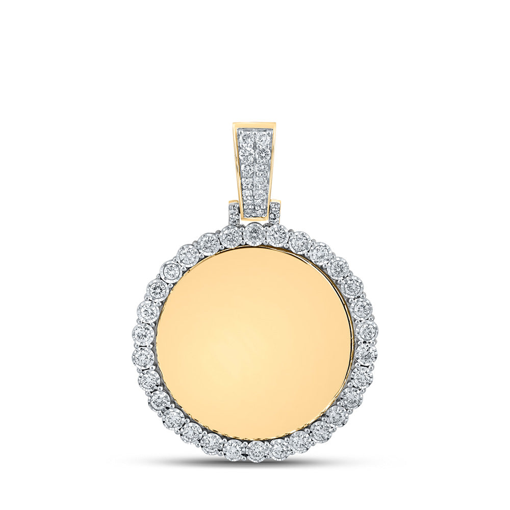 10kt Yellow Gold Mens Round Diamond Memory Circle Mirror Charm Pendant 3/4 Cttw