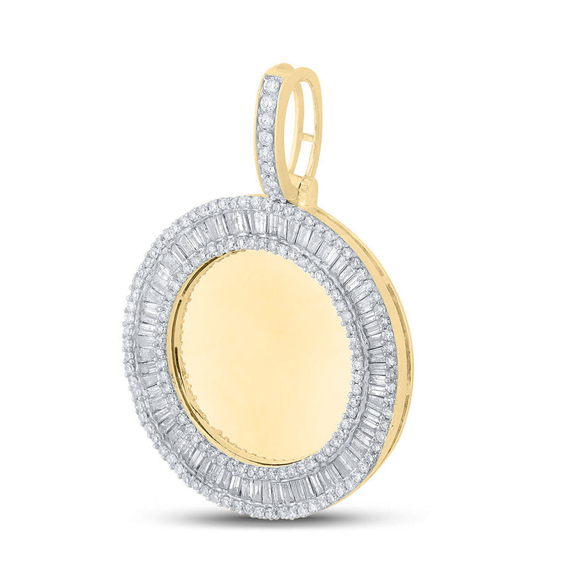 10kt Yellow Gold Mens Baguette Diamond Memory Circle Charm Pendant 1-1/2 Cttw