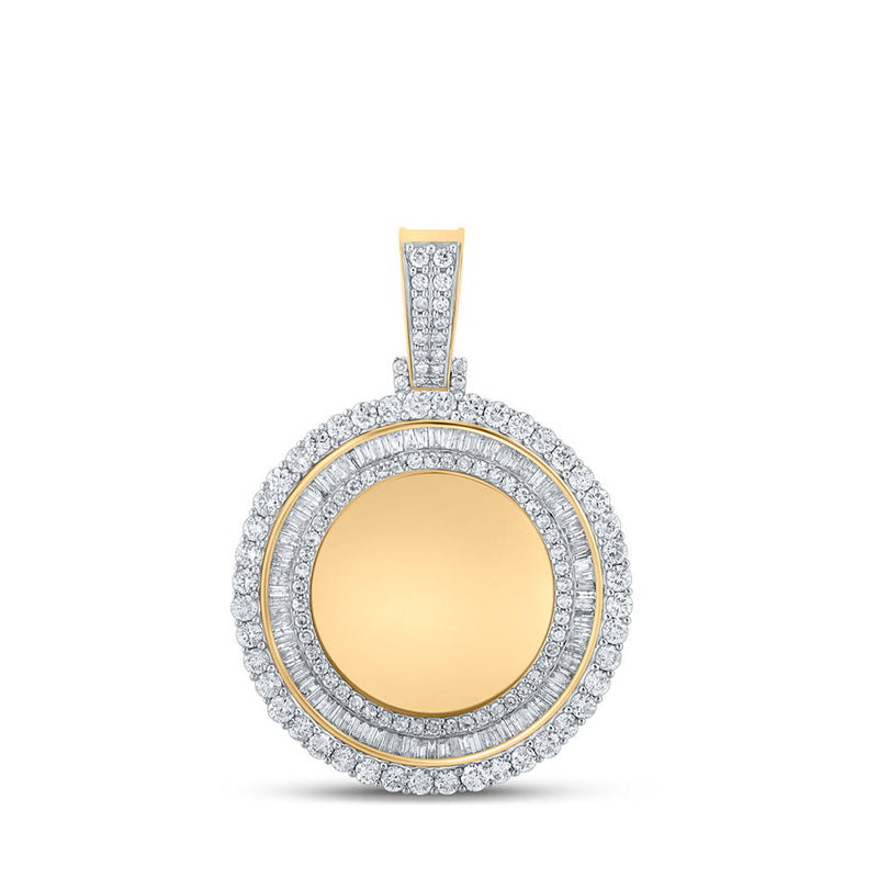 10kt Yellow Gold Mens Baguette Diamond Mirror Memory Circle Charm Pendant 2-1/2 Cttw