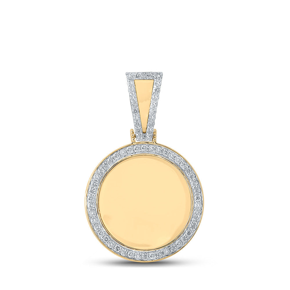 10kt Yellow Gold Mens Round Diamond Mirror Memory Circle Charm Pendant 7/8 Cttw