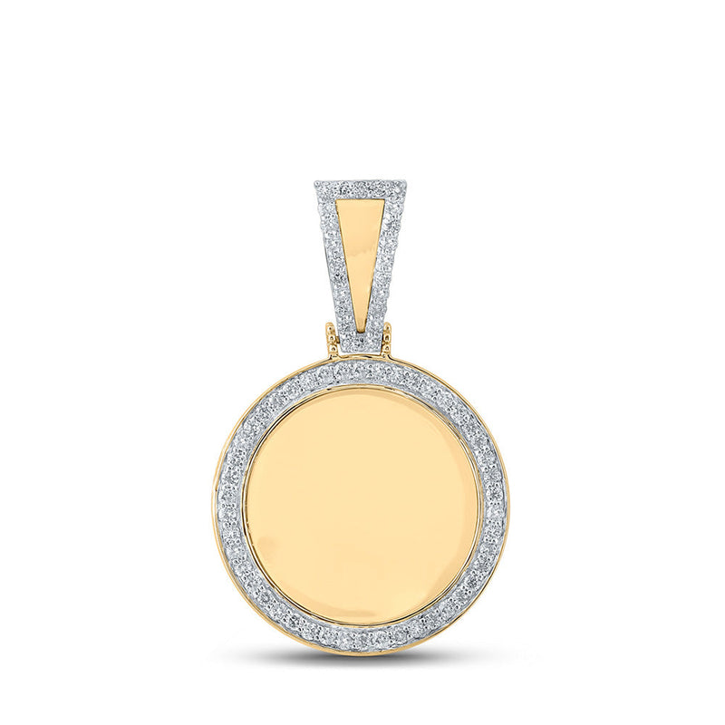 10kt Yellow Gold Mens Round Diamond Mirror Memory Circle Charm Pendant 7/8 Cttw