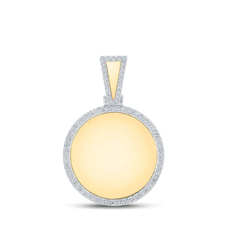 10kt Yellow Gold Mens Round Diamond Picture Memory Circle Charm Pendant 7/8 Cttw