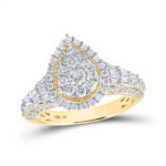 10kt Yellow Gold Womens Round Diamond Teardrop Ring 1-1/4 Cttw