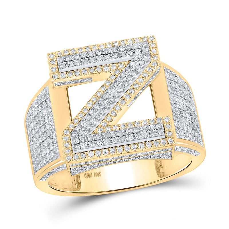 10kt Two-tone Gold Mens Round Diamond Z Initial Letter Ring 1 Cttw