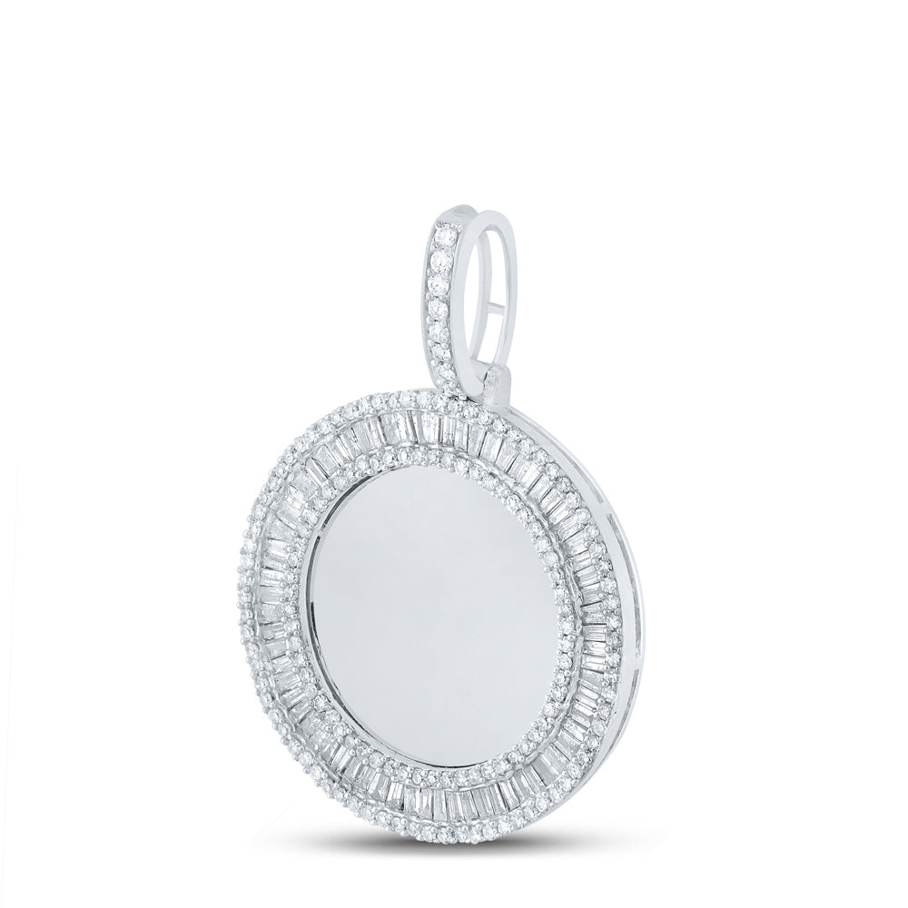 10kt White Gold Mens Baguette Diamond Circle Memory Charm Pendant 1-1/2 Cttw