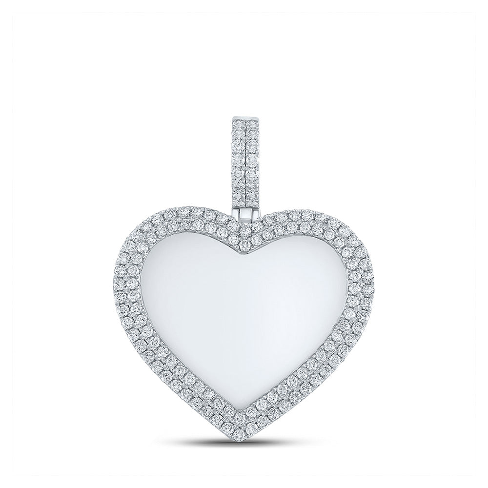 10kt White Gold Mens Round Diamond Heart Memory Charm Pendant 2 Cttw