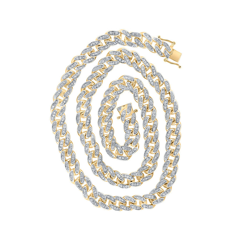 10kt Yellow Gold Mens Round Diamond 20-inch Cuban Link Chain Necklace 3-7/8 Cttw