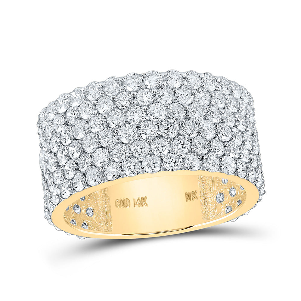 14kt Yellow Gold Mens Round Diamond 6-Row Pave Band Ring 6-1/2 Cttw