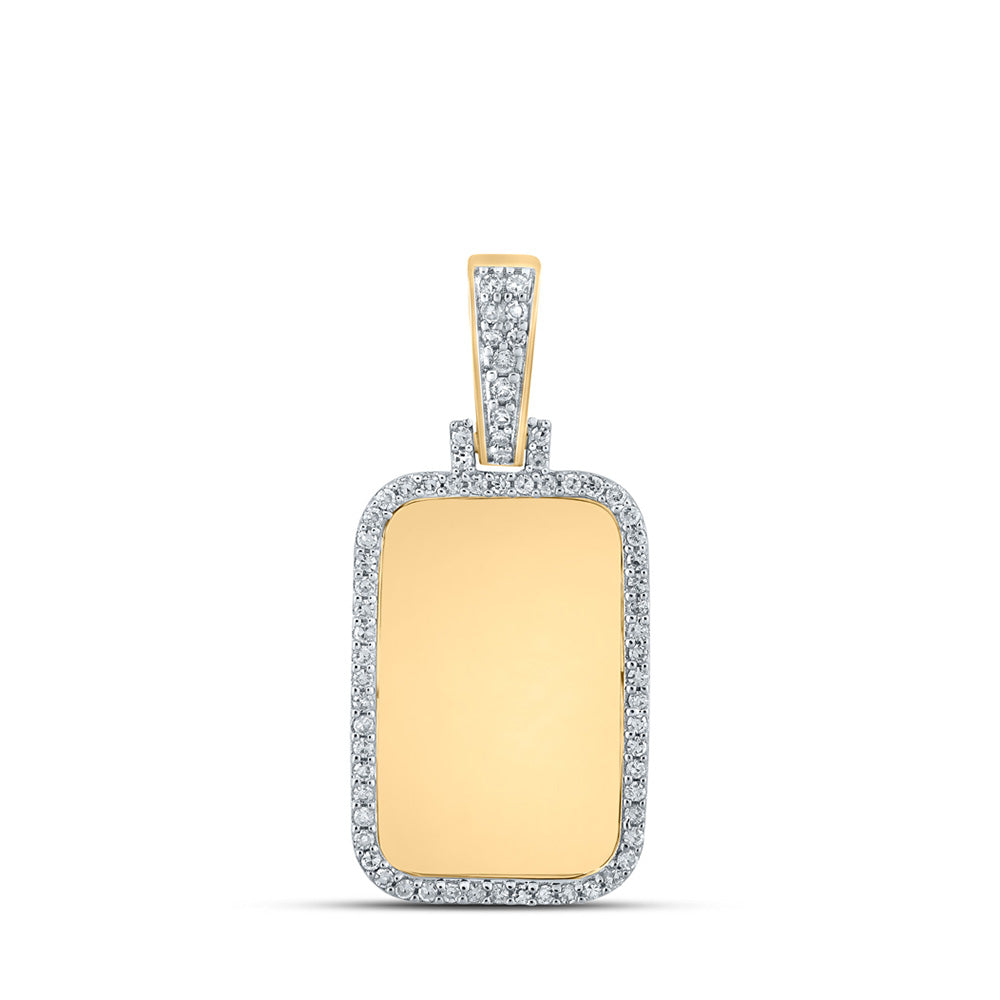 14kt Yellow Gold Mens Round Diamond Dog Tag Memory Charm Pendant 1/3 Cttw