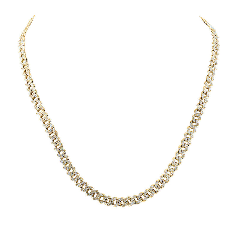 10kt Yellow Gold Mens Round Diamond 22-inch Straight Cuban Link Necklace 5-5/8 Cttw