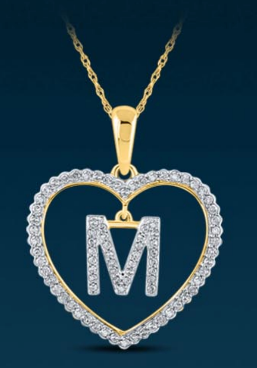 10k Genuine Diamond Heart Cut Out Letters Initials A-Z