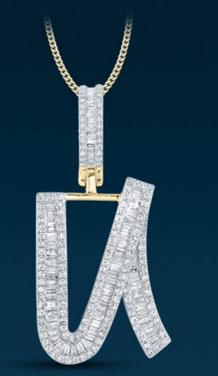 10k Genuine Diamond Baguette Letters Initials A-Z