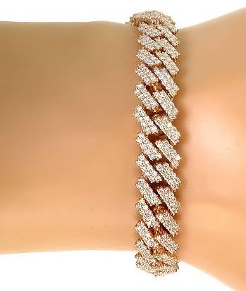 14kt 2 Row Prong Set Diamond Cuban Bracelet 9 CTW