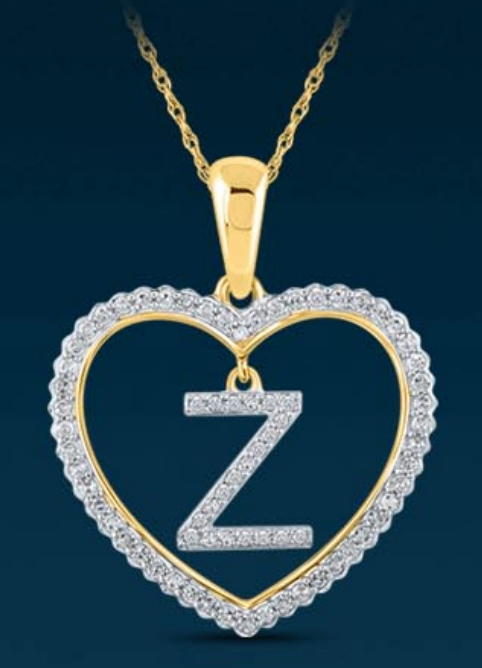 10k Genuine Diamond Heart Cut Out Letters Initials A-Z