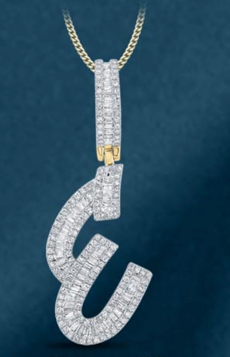 10k Genuine Diamond Baguette Letters Initials A-Z