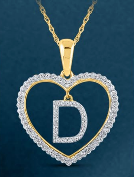 10k Genuine Diamond Heart Cut Out Letters Initials A-Z