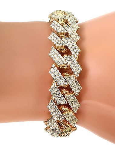 14kt 3 Row Prong Set Diamond Cuban Bracelet 20 CTW