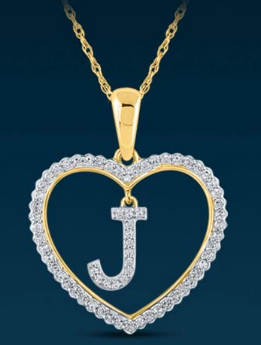 10k Genuine Diamond Heart Cut Out Letters Initials A-Z