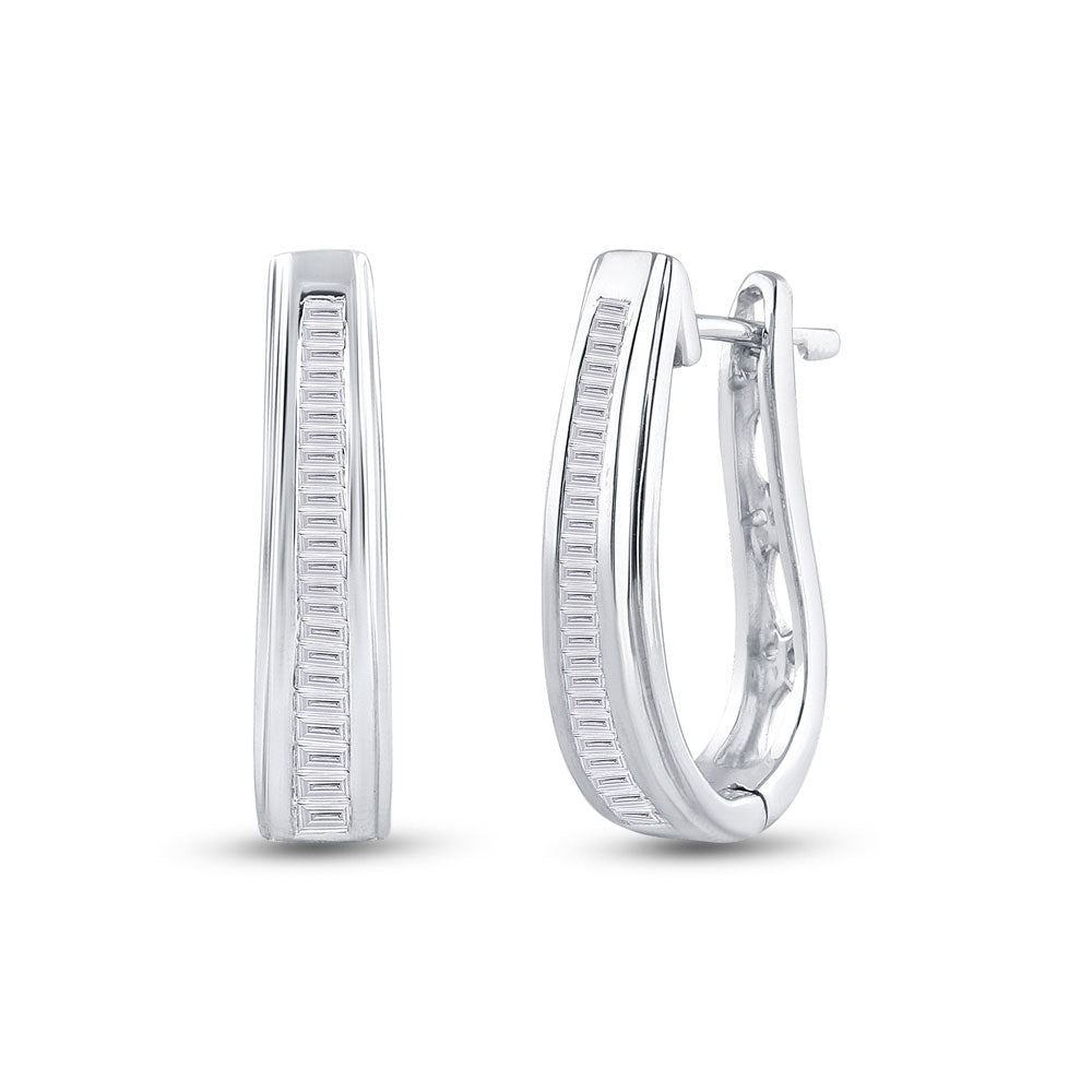 10kt White Gold Womens Baguette Channel-set Diamond Hoop Earrings 1/2 Cttw