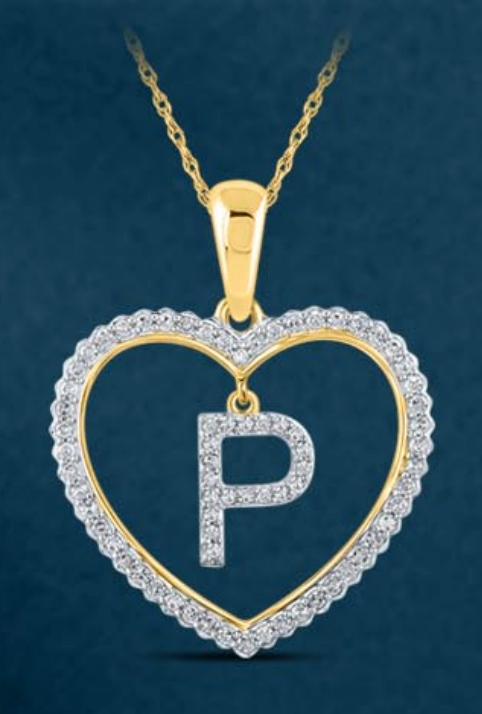 10k Genuine Diamond Heart Cut Out Letters Initials A-Z