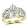 10kt Two-tone Yellow Gold Womens Round Diamond Oval Cluster Love Heart Ring 1/8 Cttw