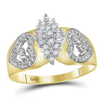 10kt Two-tone Yellow Gold Womens Round Diamond Oval Cluster Love Heart Ring 1/8 Cttw