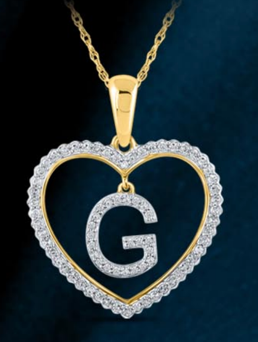 10k Genuine Diamond Heart Cut Out Letters Initials A-Z