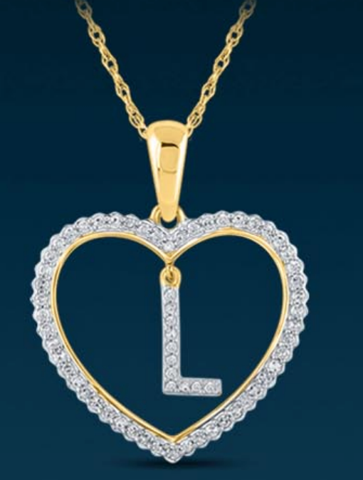 10k Genuine Diamond Heart Cut Out Letters Initials A-Z