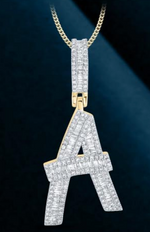 10k Genuine Diamond Baguette Letters Initials A-Z