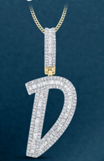 10k Genuine Diamond Baguette Letters Initials A-Z