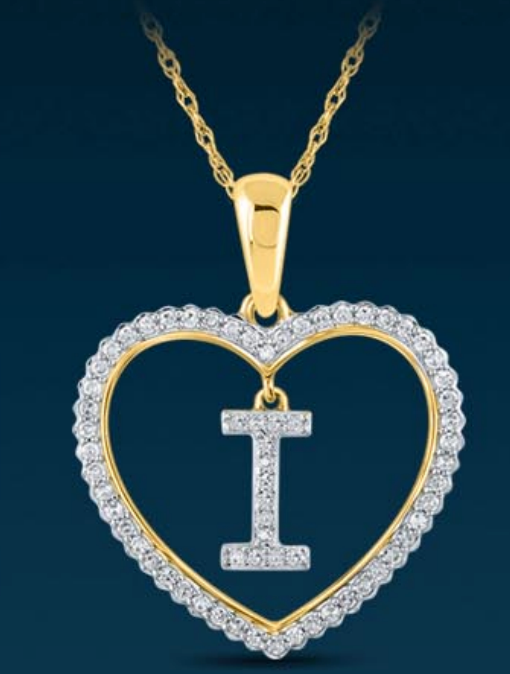 10k Genuine Diamond Heart Cut Out Letters Initials A-Z