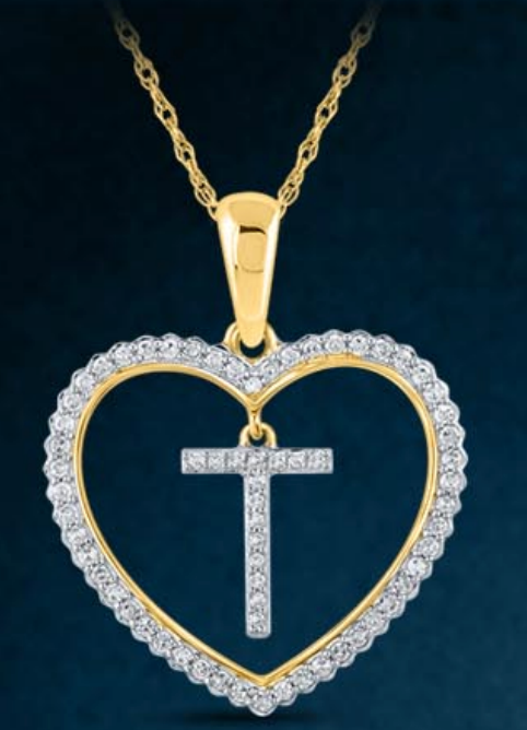 10k Genuine Diamond Heart Cut Out Letters Initials A-Z